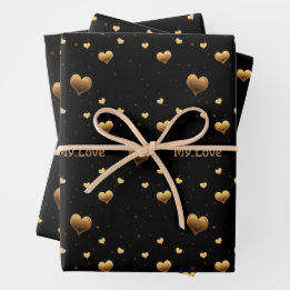 Mijn liefde Elegant Gold Hearts op Black Inpakpapier Vel