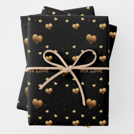 Mijn liefde Elegant Gold Hearts op Black Inpakpapier Vel