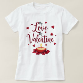 Mijn liefde mijn valentijn rood hart en kaars op w t-shirt