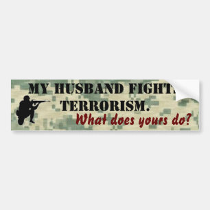 Mijn man vecht tegen terrorisme bumpersticker