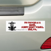 MIJN MAYOR IS EEN BIKER. BUMPERSTICKER (Op auto)
