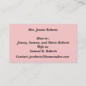 Mijn moeder hervat de roekkaart contactkaartje (Achterkant)