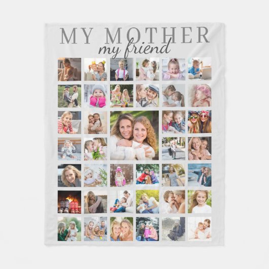 MIJN MOEDER MIJN VRIEND Mama Fotocollage Grijs Fleece Deken (Voorkant)