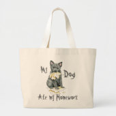 Mijn Mudi Ate Mijn thuiswerk Grote Canvas tas (Voorkant)