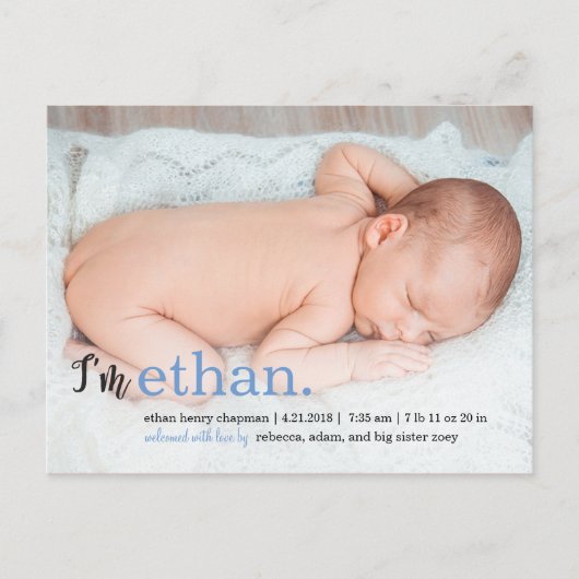 MIJN NAAM Moderne Geboorteaankondiging Aankondigingskaart (Voorkant)