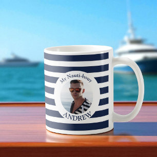 Mijn Nauti-bouy Navy Blue Striped Foto Mok