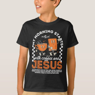 Mijn ochtend begint met koffie en Jezus, Retro Chr T-shirt