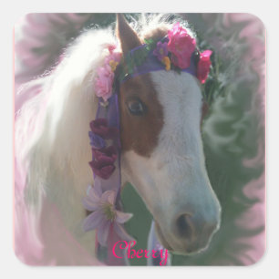 Mijn paard Cherry met bloemen vierkante sticker