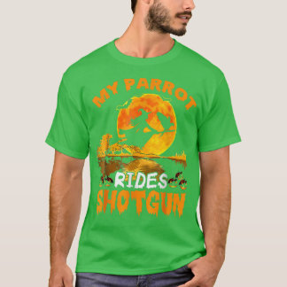 Mijn Parrot Rides Shot Witch Fly Broomstick Bat Ha T-shirt