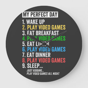 Mijn perfecte dag videospellen T-shirt Funny Cool Grote Klok