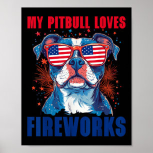 Mijn Pitbull Houdt Van Vuurwerk 4 Juli Patriottisc Poster