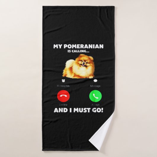 Mijn pommern belt en ik moet gaan. badhanddoek (Badhanddoek)