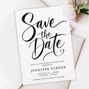 Mijn Quince Años Minimal Zwart Wit Modern Schrift Save The Date