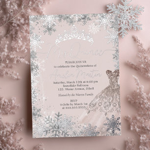 Mijn Quince Blush Winter Sneeuwvlok Quinceanera Folie Uitnodiging