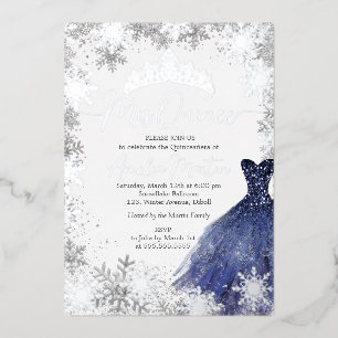 Mijn Quince Sneeuwvlok Navy Quinceanera Folie Uitnodiging