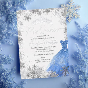 Mijn Quince Winter Sneeuwvlok Blauwe Quinceanera Folie Uitnodiging