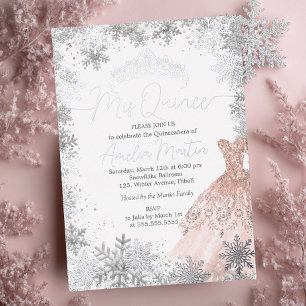 Mijn Quince Winter Sneeuwvlok Blush Quinceanera Folie Uitnodiging