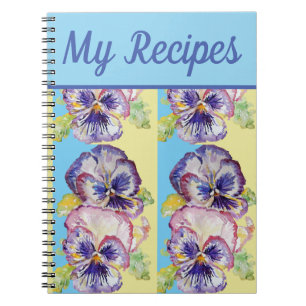 Mijn Recipe Book Pansy Paarse Flower Waterverf Art Notitieboek