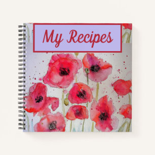 Mijn Recipe Book Poppy Red Flower Waterverf Art Notitieboek