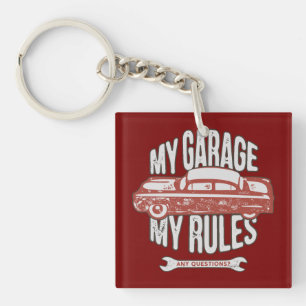 Mijn Regels Klassieke Rode Auto Retro Monteur Sleutelhanger