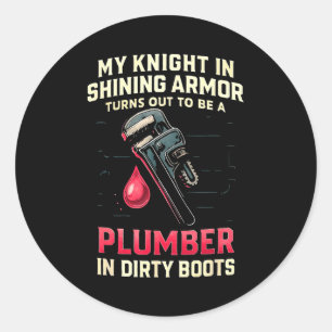 Mijn ridder in grappige loodgieter vrouw vrouwen m ronde sticker