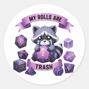Mijn rolls zijn waardeloos Grappige D20 Wasbeer RP Ronde Sticker