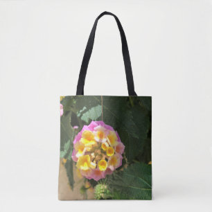 Mijn roze en gele canvas tas met fotobloem