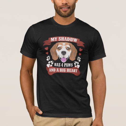 Mijn schaduw heeft vier poten, beagle t-shirt (Voorkant)