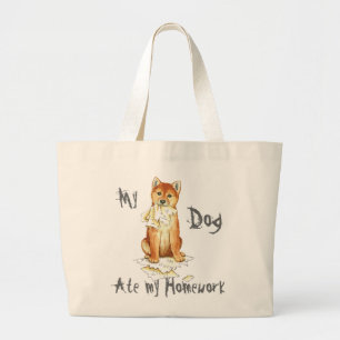 Mijn Shiba Inu Ate Mijn thuiswerk Grote Tote Bag