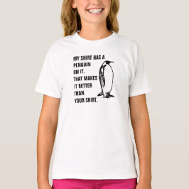 Mijn shirt heeft er een pinguïn op. Dat maakt het