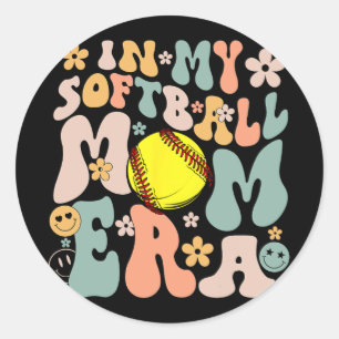 Mijn Softbal Moeder Era Moeder Groovy Life Game Da Ronde Sticker