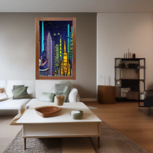 Mijn stad op 's nachts   AI Art Poster