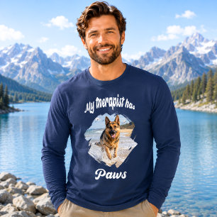 Mijn therapeut heeft poten hond foto marineblauw Tri-Blend shirt