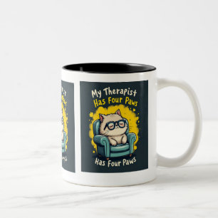 Mijn therapeut heeft vier poten Funny kattenliefhe Tweekleurige Koffiemok