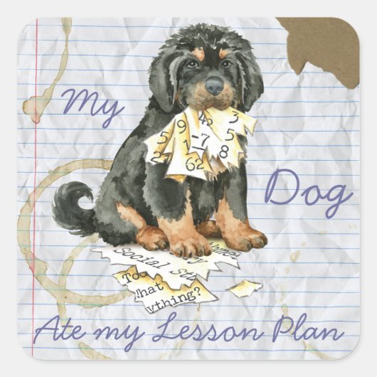 Mijn Tibetaanse Mastiff Ate Mijn Lesson Plan Vierkante Sticker (Voorkant)