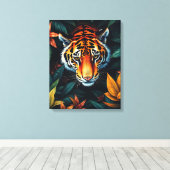 “Mijn Tijger” – Kleurrijk Tijgerportret Canvas Afdruk (Insitu (Houten vloer))