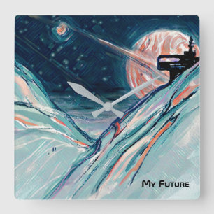 Mijn toekomstige thuis in de ruimte vierkante klok