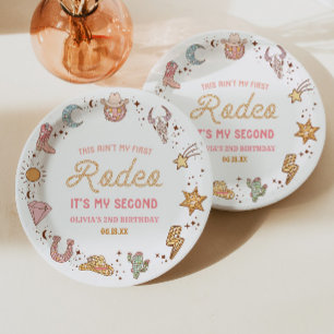 Mijn Tweede Rodeo Western Cowgirl 2de Verjaardagsf Papieren Bordje