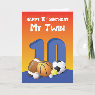 Mijn Twin Brother 10th Birthday Sports Balls Kaart