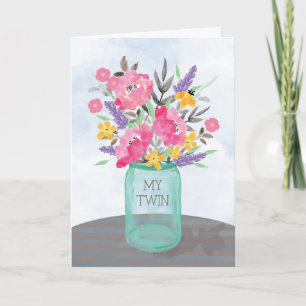 Mijn Twin Moederdag Jar Vase met bloemen Kaart