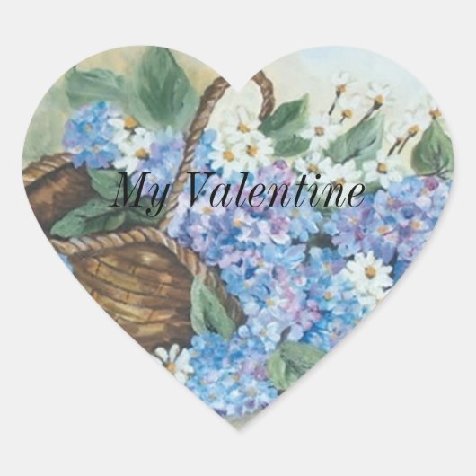 Mijn valentijn hydrangeas in het mandje hart sticker (Voorkant)