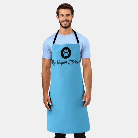 Mijn Vegan Kitchen Blue Schort (groot) (Gedragen)
