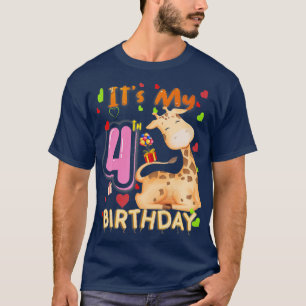 Mijn vierde verjaardag Giraffe 4 jaar oud voor mei T-shirt