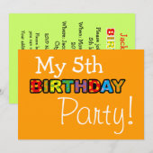 Mijn vijfde verjaardagsfeestje kaart (Voorkant / Achterkant)