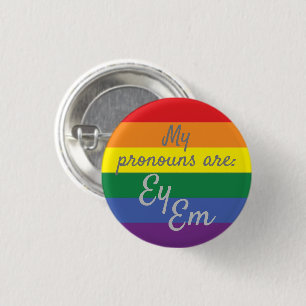 Mijn voornaamwoorden zijn: Ey Em - Regenboogvlag Ronde Button 3,2 Cm