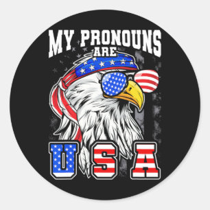 Mijn voornaamwoorden zijn USA Eagle American Funny Ronde Sticker