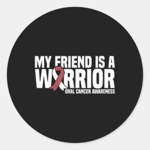 Mijn vriend is een Warrior Burgundy White Cancer Ronde Sticker