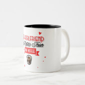 Mijn vriendin is heeter dan mijn koffie tweekleurige koffiemok (Voorkant rechts)