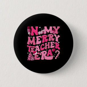 Mijn Vrolijke Leraar Era Retro Groovy Leraar Kerst Ronde Button 5,7 Cm