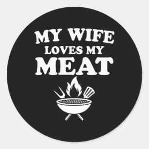Mijn vrouw houdt van mijn vlees grappige BBQ barbe Ronde Sticker